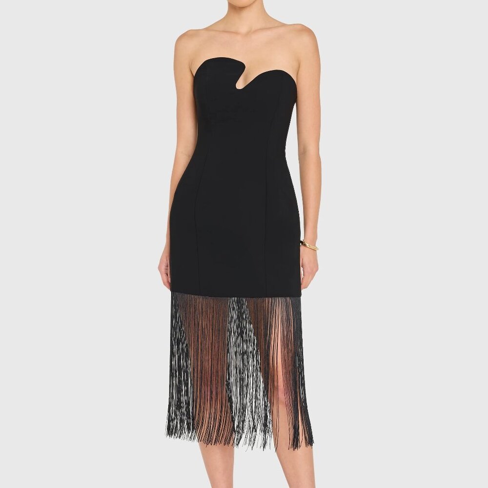 Amanda Uprichard Strapless Puzzle Dress with Fringe, XS
